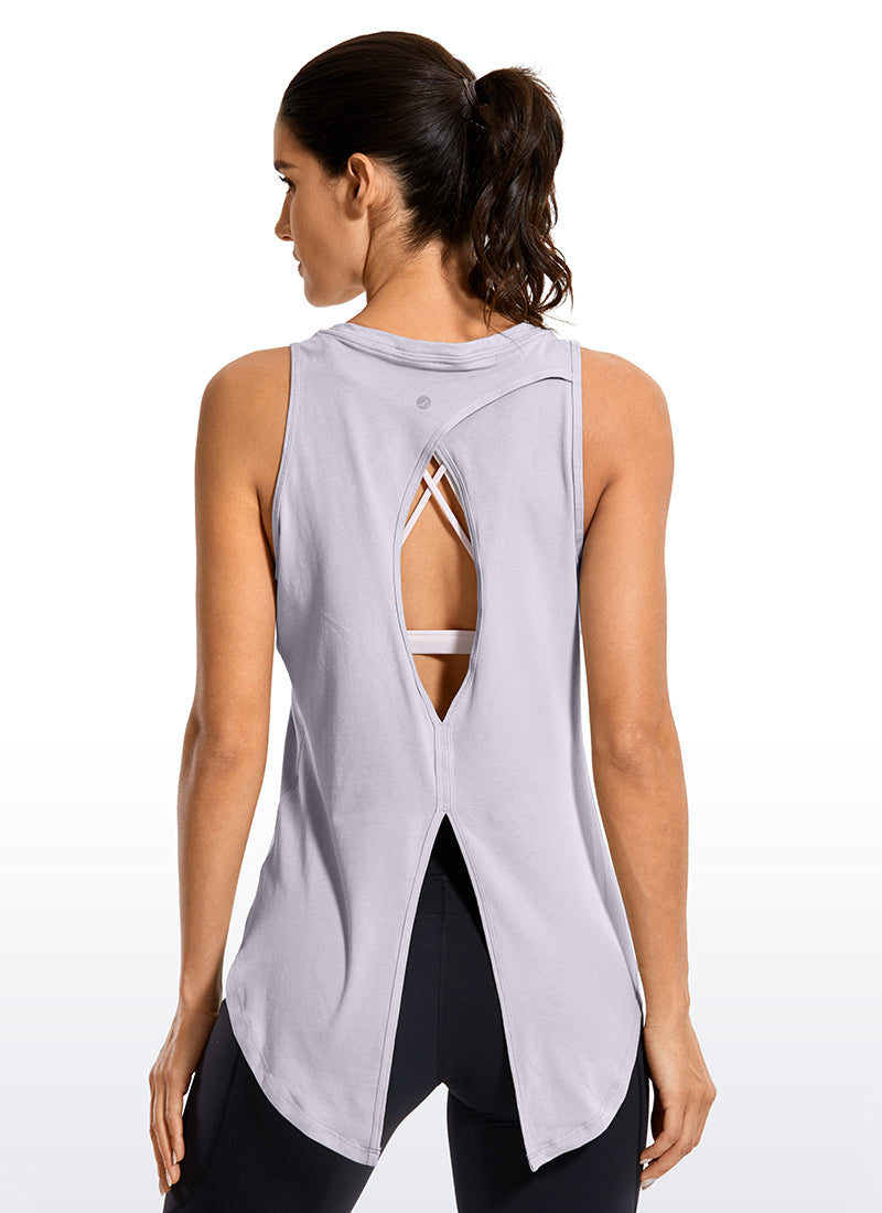 CRZ YOGA Women's Yoga Loose Fit Tops Pima Cotton Tank Split Open