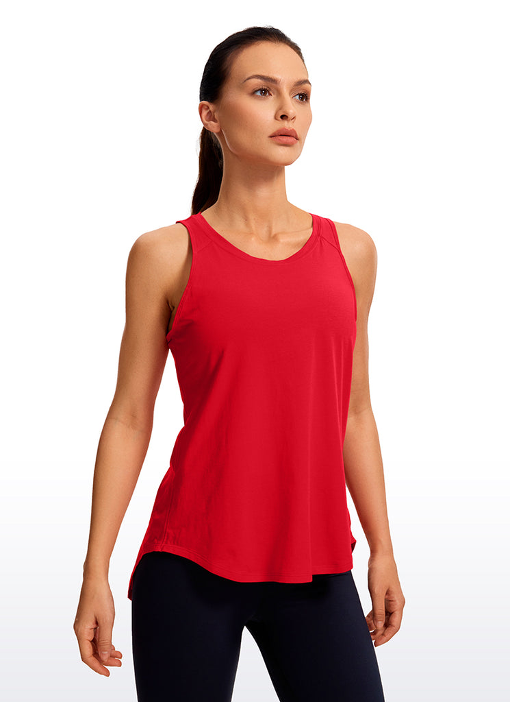 CRZ YOGA Women's Yoga Loose Fit Tops Pima Cotton Tank Split Open Back Tie Dye Smoke Ink