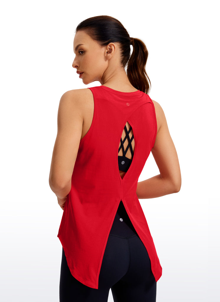 CRZ YOGA Women's Yoga Loose Fit Tops Pima Cotton Tank Split Open Back Tie Dye Smoke Ink