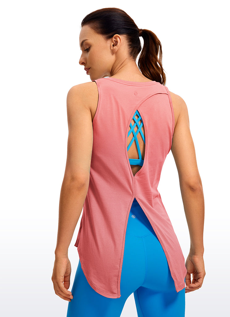 CRZ YOGA Women's Yoga Loose Fit Tops Pima Cotton Tank Split Open Back Briar Rose