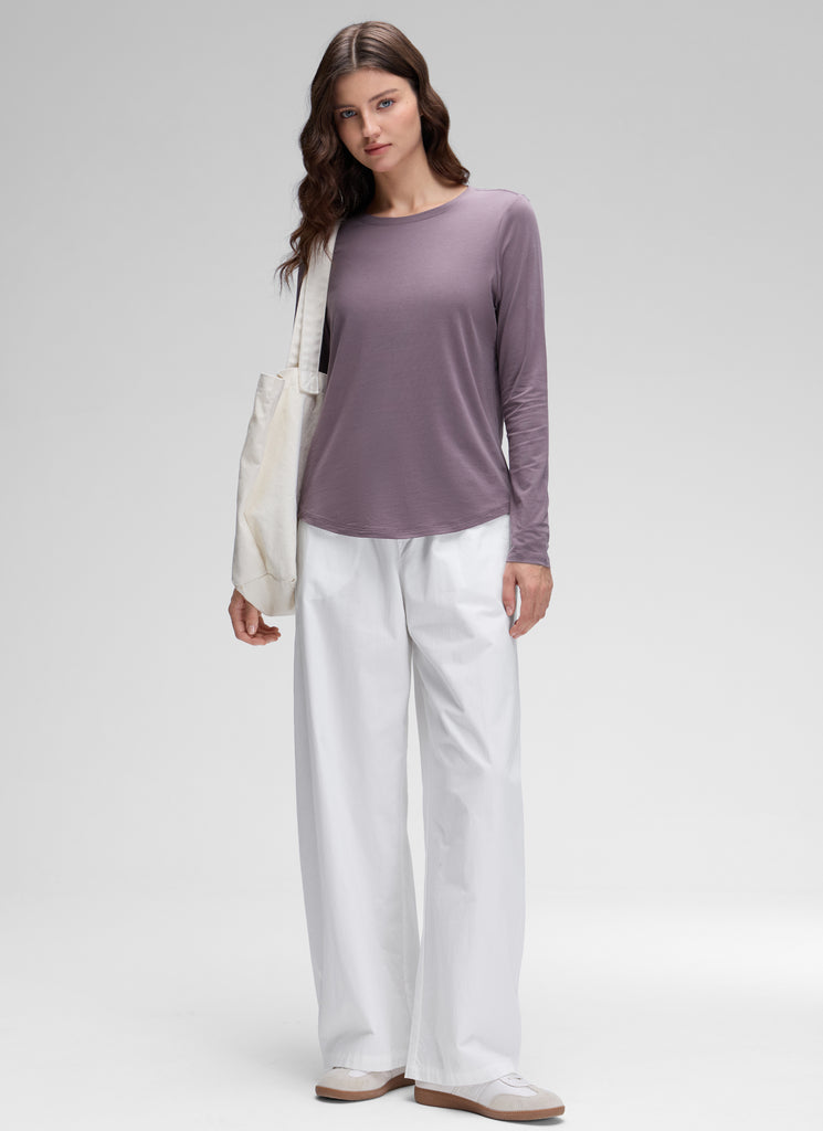 CRZ YOGA Women's Yoga Classic Fit Tops Pima Cotton Workout Long Sleeve purple gray