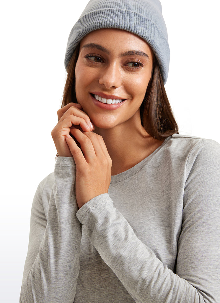 CRZ YOGA Women's Yoga Classic Fit Tops Pima Cotton Workout Long Sleeve Pure Blue