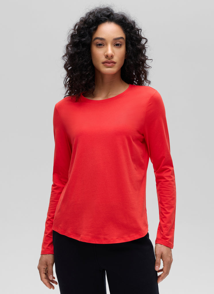 CRZ YOGA Women's Yoga Classic Fit Tops Pima Cotton Workout Long Sleeve Heathered Medium Grey