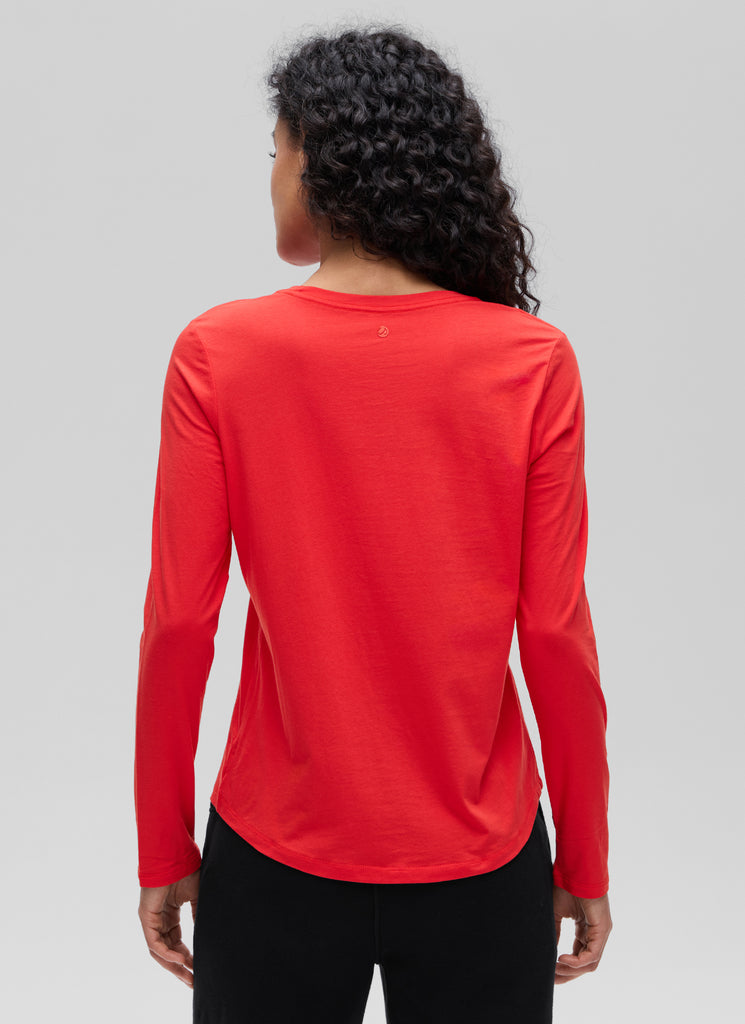 CRZ YOGA Women's Yoga Classic Fit Tops Pima Cotton Workout Long Sleeve Heathered Medium Grey