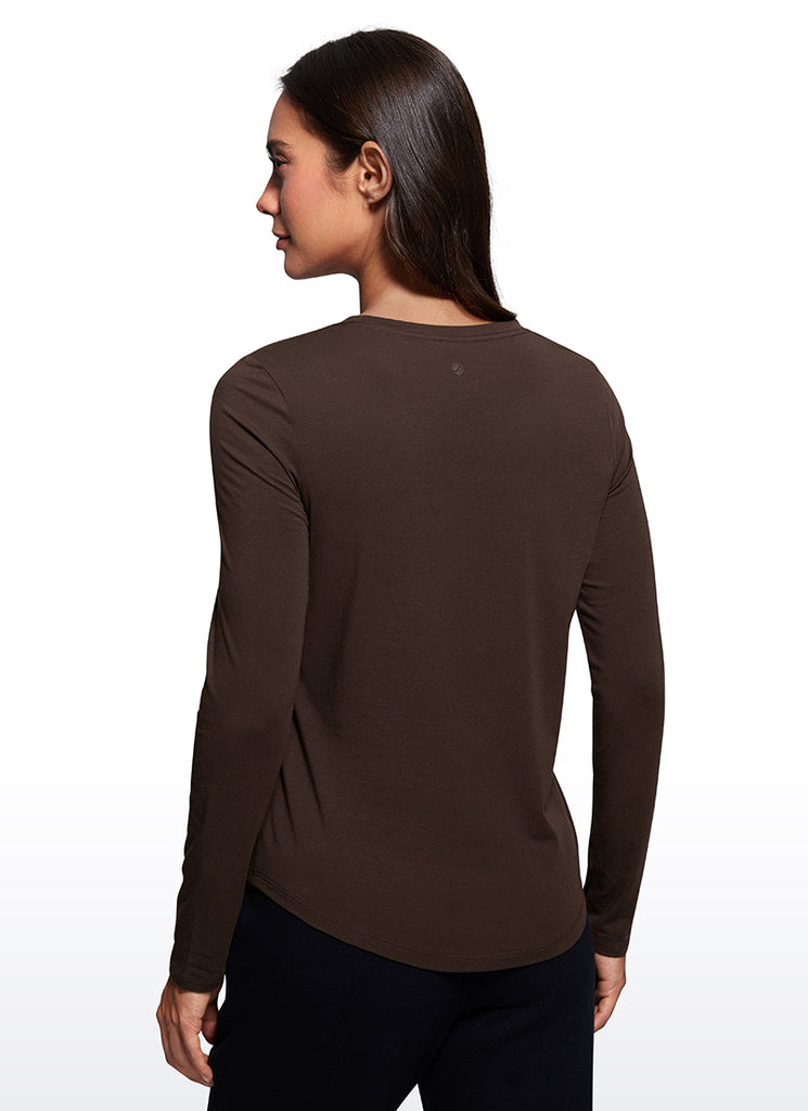 CRZ YOGA Women's Yoga Classic Fit Tops Pima Cotton Workout Long Sleeve Lava Smoke Grey