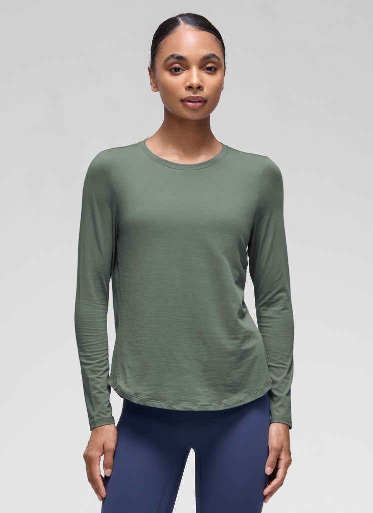 CRZ YOGA Women's Yoga Classic Fit Tops Pima Cotton Workout Long Sleeve Periwinkle Purple