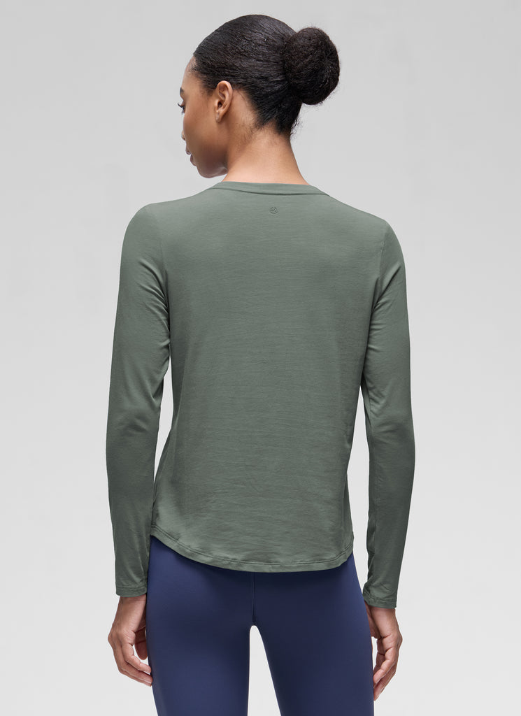 CRZ YOGA Women's Yoga Classic Fit Tops Pima Cotton Workout Long Sleeve Periwinkle Purple