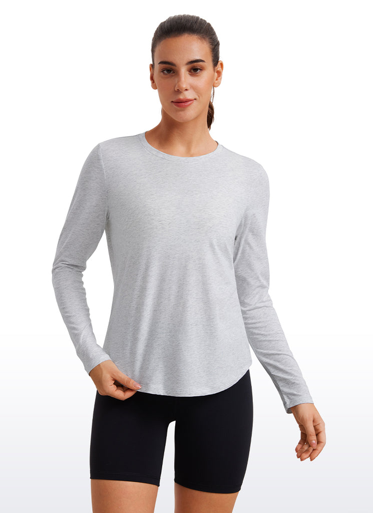 CRZ YOGA Women's Yoga Classic Fit Tops Pima Cotton Workout Long Sleeve Hot Fudge Brown