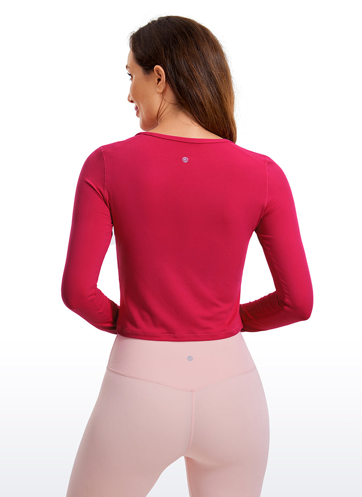 CRZ YOGA Women's Run Train Slim Fit Tops Brushed Long Sleeves Cropped Hibiscus Purple