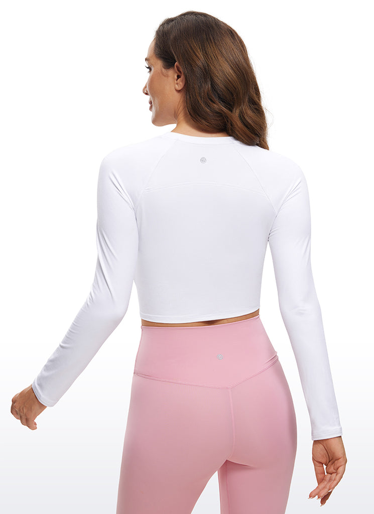 CRZ YOGA Women's Run Train Slim Fit Tops Brushed Long Sleeves Cropped White