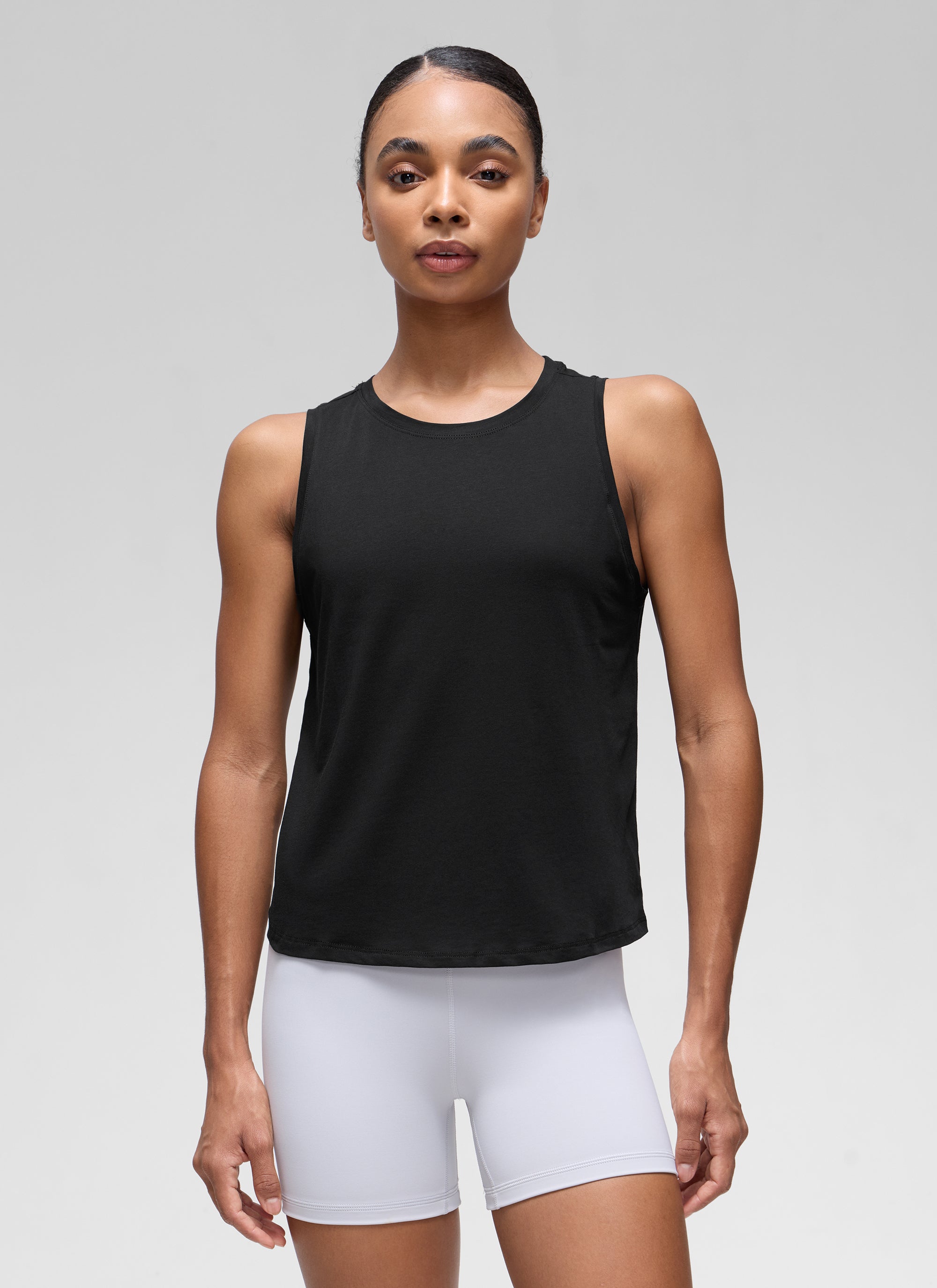 CRZ YOGA Women's Yoga Loose Fit Tops Pima Cotton Crop Tank Round