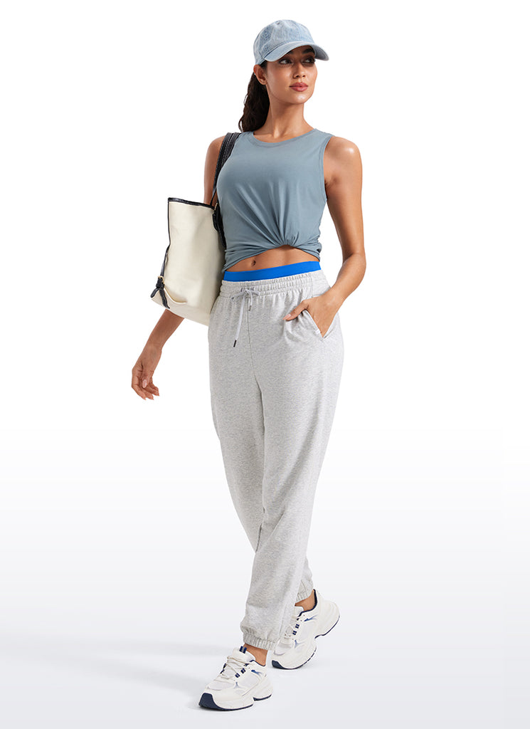 CRZ YOGA Women's Yoga Loose Fit Tops Pima Cotton Crop Tank Round Neck purple gray