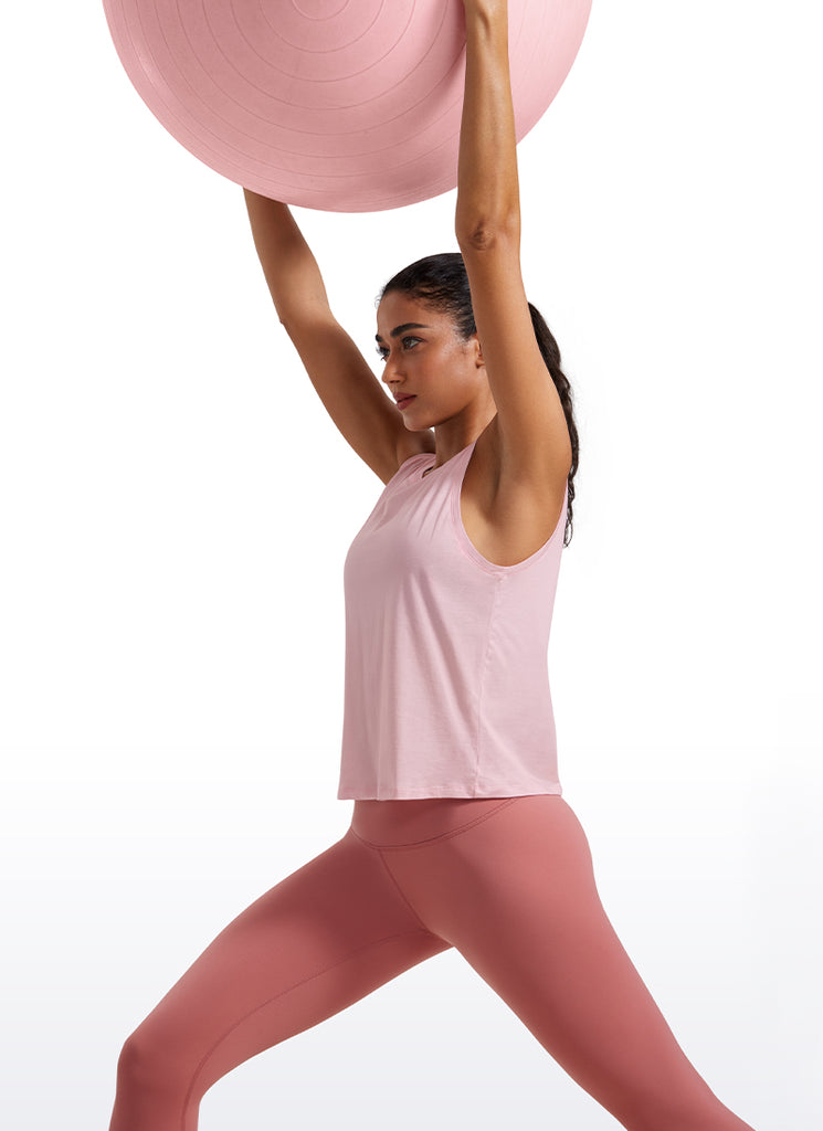 CRZ YOGA Women's Yoga Loose Fit Tops Pima Cotton Crop Tank Round Neck Strong Blue