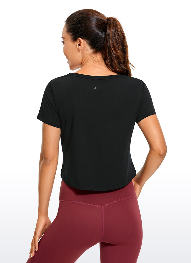 CRZ YOGA Women's Casual Relaxed Fit Pima Cotton Short Sleeve Cropped Sonic Pink