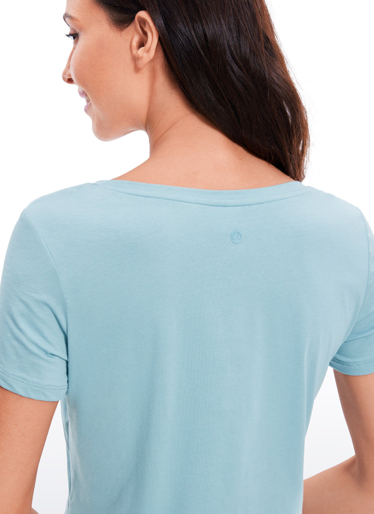 CRZ YOGA Women's Casual Relaxed Fit Pima Cotton Short Sleeve Cropped Heathered Medium Grey