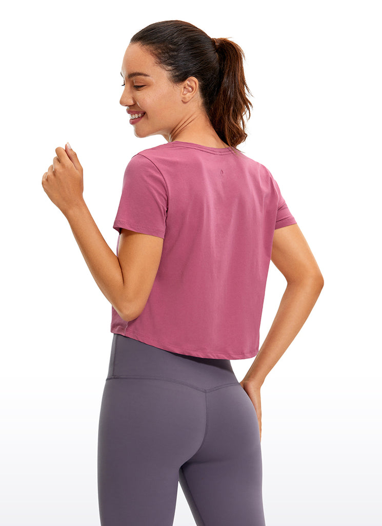 CRZ YOGA Women's Casual Relaxed Fit Pima Cotton Short Sleeve Cropped Black