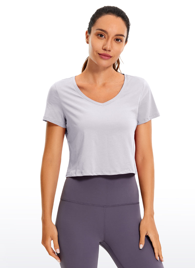 Pima Cotton Short Sleeve Cropped  V-neckline