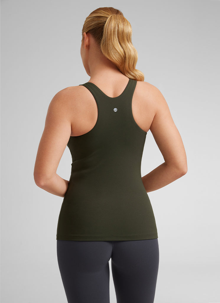 CRZ YOGA Women's Yoga Slim Fit Top Butterluxe Tank Racerback High Neck Olive Green