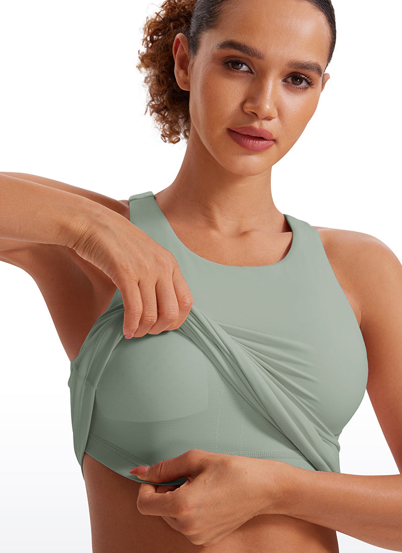 CRZ YOGA Women's Yoga Slim Fit Top Butterluxe Tank Racerback High Neck Green Palm Court