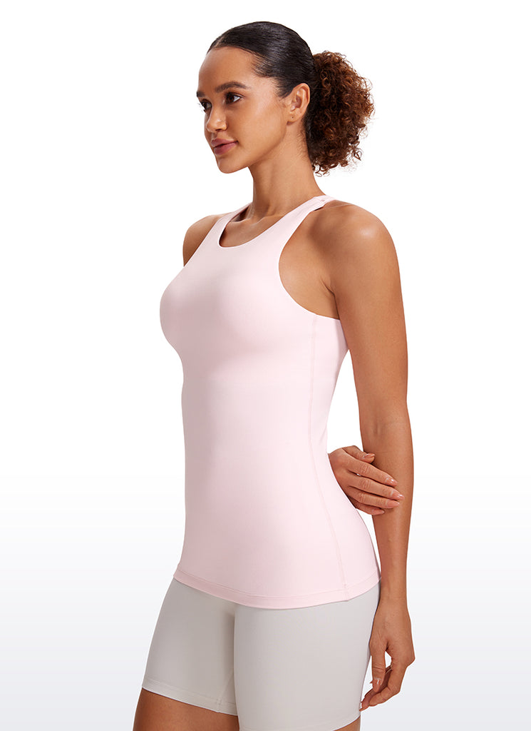 CRZ YOGA Women's Yoga Slim Fit Top Butterluxe Tank Racerback High Neck Strawberry Pink