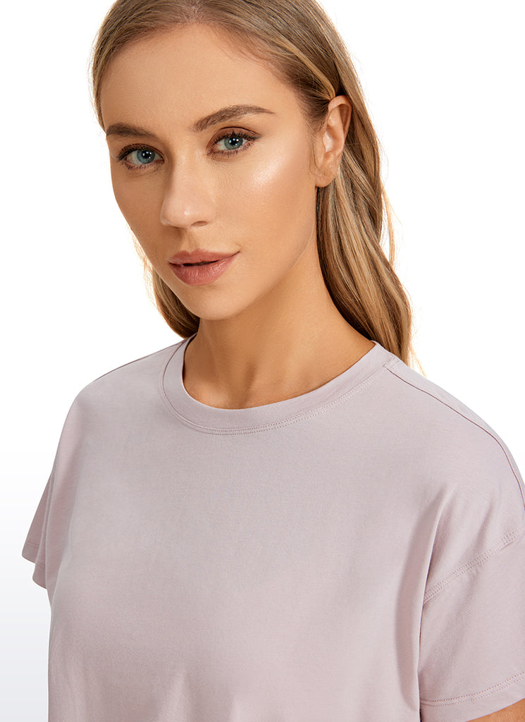 CRZ YOGA Women's Yoga Relaxed Fit Shirt Pima Cotton Crop Short Sleeves Smoky Blush