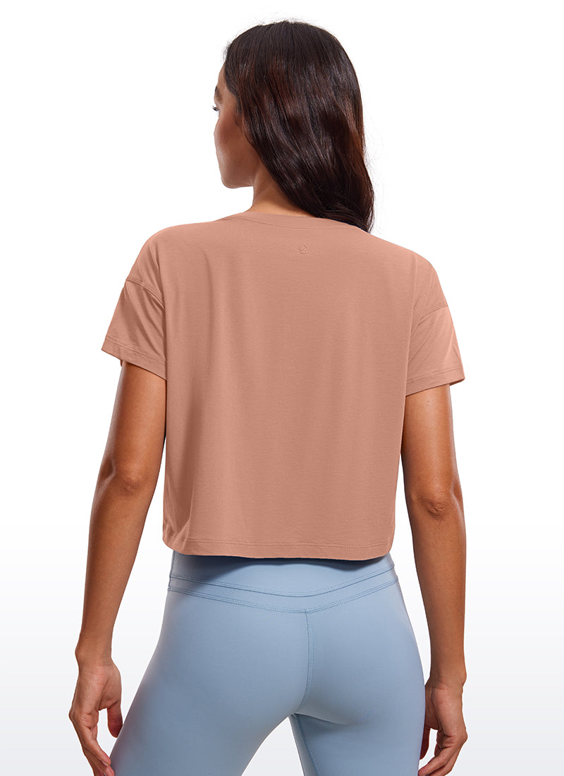 Pima Cotton Short Sleeves Cropped Crew Neck