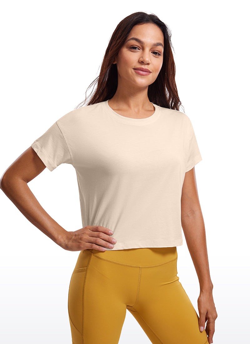 Pima Cotton Short Sleeves Cropped Crew Neck