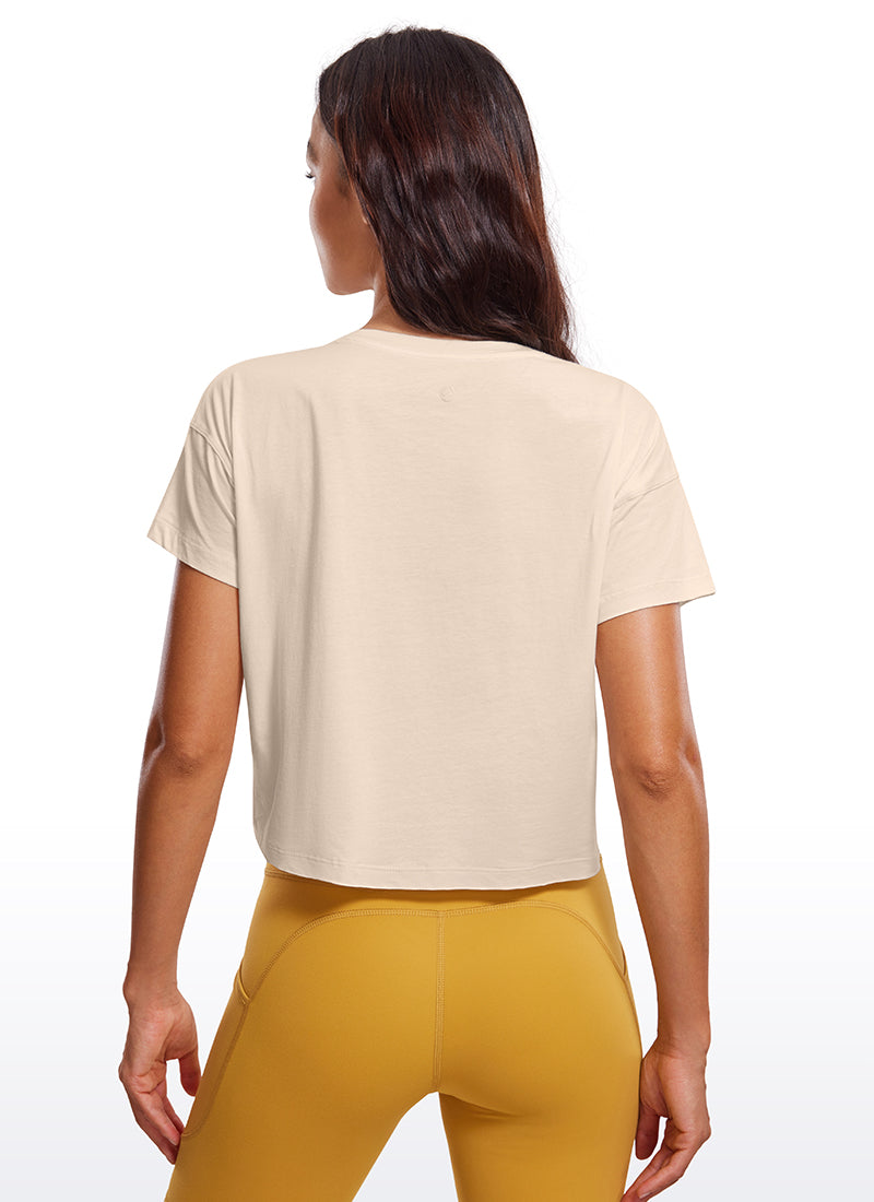 Pima Cotton Short Sleeves Cropped Crew Neck