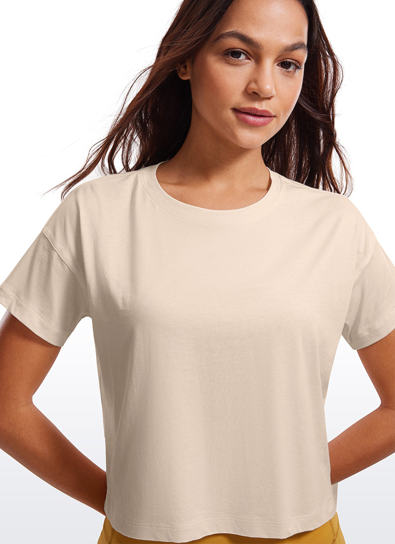 Pima Cotton Short Sleeves Cropped Crew Neck