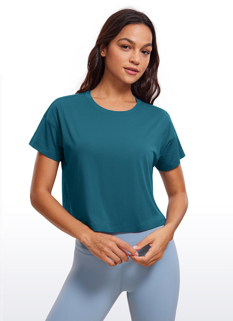 Pima Cotton Short Sleeves Cropped Crew Neck