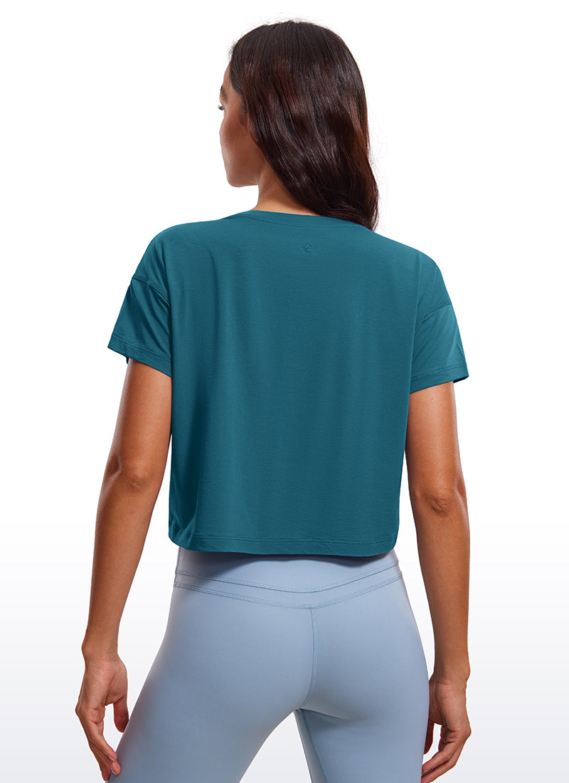 Pima Cotton Short Sleeves Cropped Crew Neck