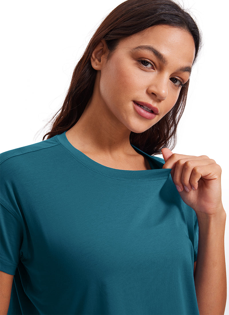 Pima Cotton Short Sleeves Cropped Crew Neck