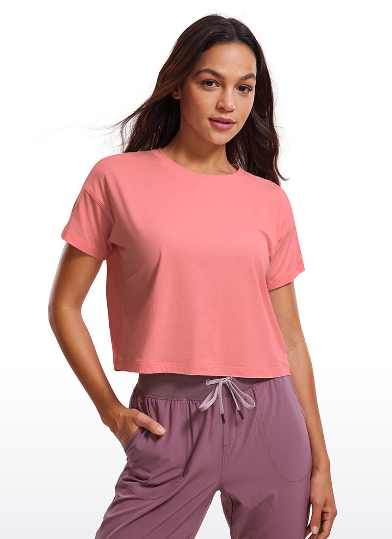 Pima Cotton Short Sleeves Cropped Crew Neck