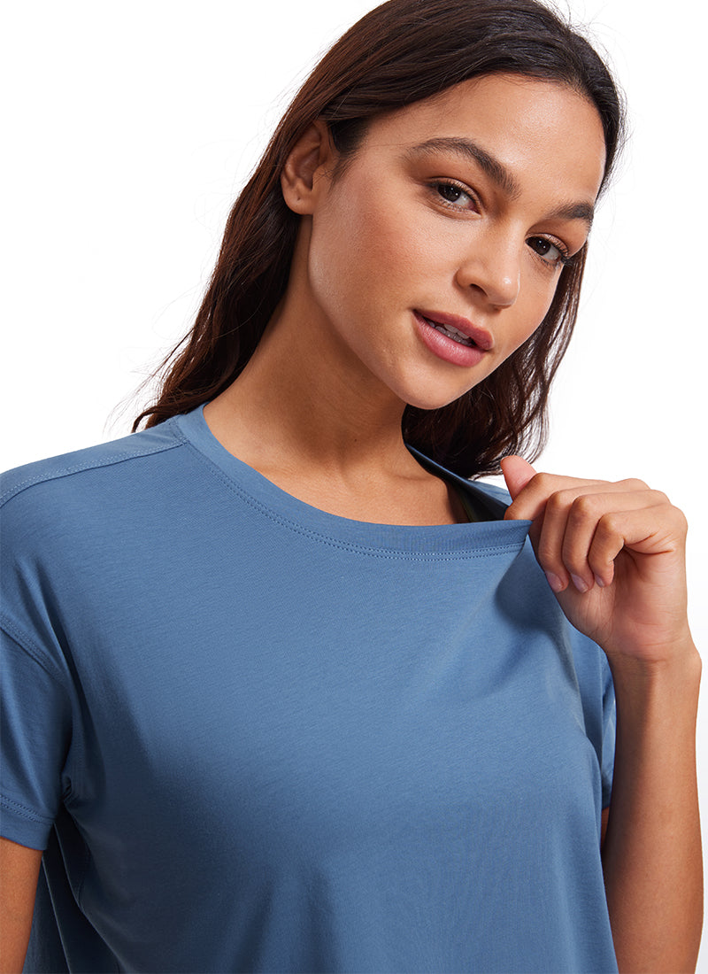 Pima Cotton Short Sleeves Cropped Crew Neck