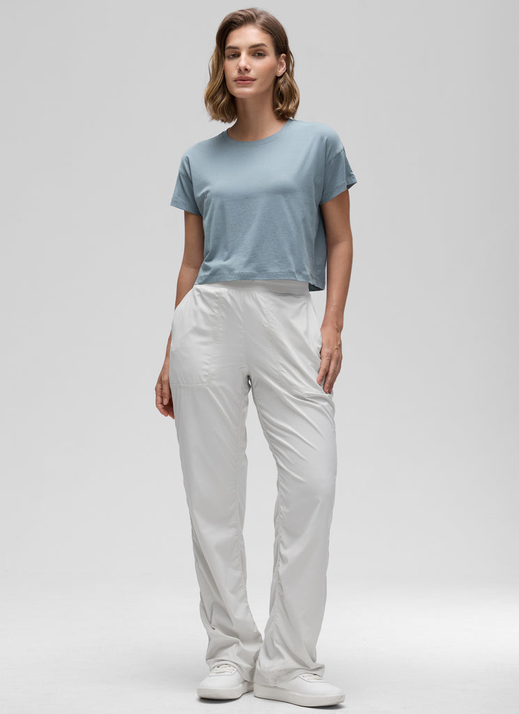 CRZ YOGA Women's Yoga Relaxed Fit Shirt Pima Cotton Crop Short Sleeves Belgian Blue