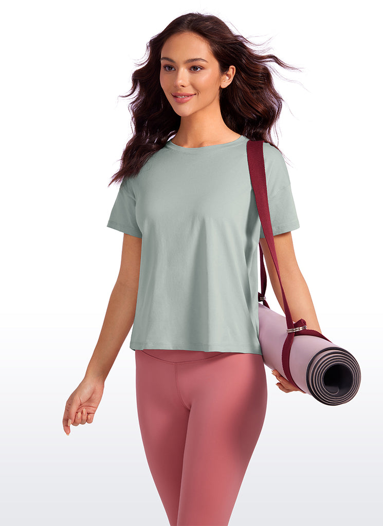 CRZ YOGA Women's Yoga Loose Fit Shirt Pima Cotton Short Sleeves Black