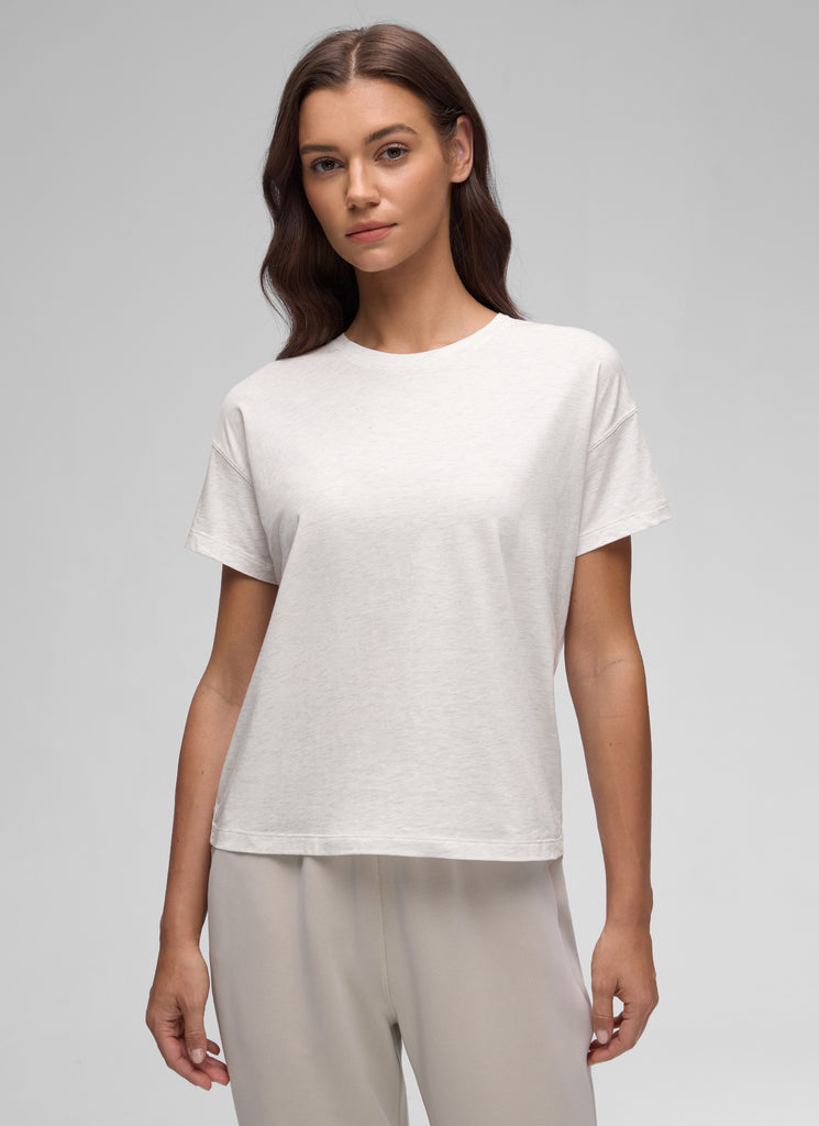 CRZ YOGA Women's Yoga Loose Fit Shirt Pima Cotton Short Sleeves White