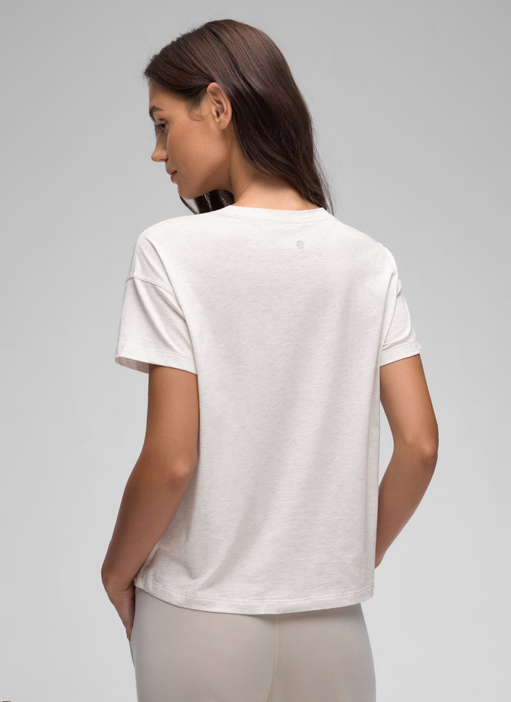 CRZ YOGA Women's Yoga Loose Fit Shirt Pima Cotton Short Sleeves White