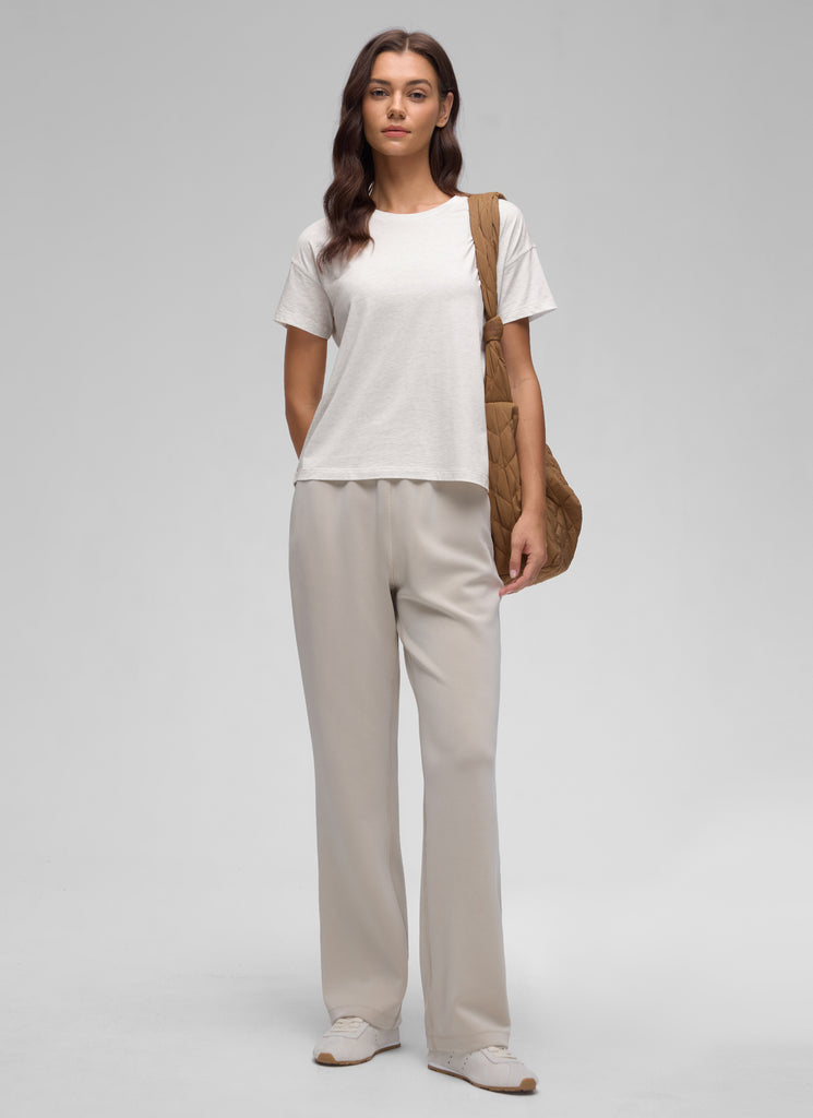 CRZ YOGA Women's Yoga Loose Fit Shirt Pima Cotton Short Sleeves Ice Grey White