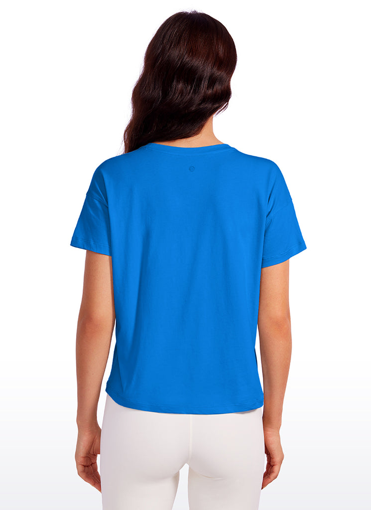 CRZ YOGA Women's Yoga Loose Fit Shirt Pima Cotton Short Sleeves Sparkle Blue