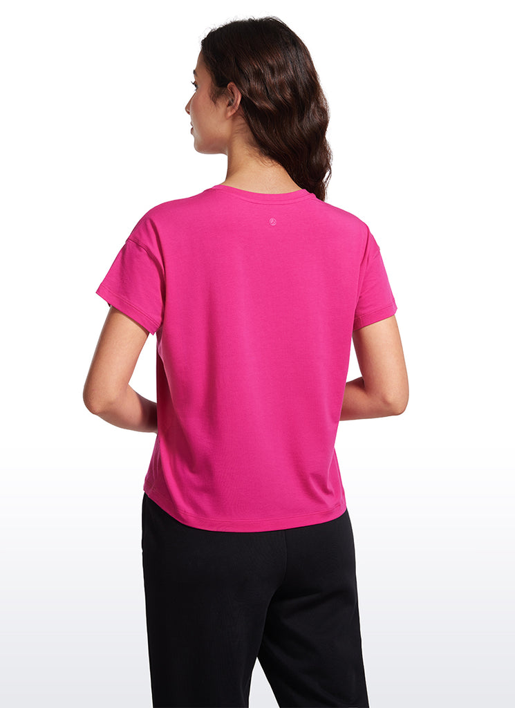 CRZ YOGA Women's Yoga Loose Fit Shirt Pima Cotton Short Sleeves Graphite Green