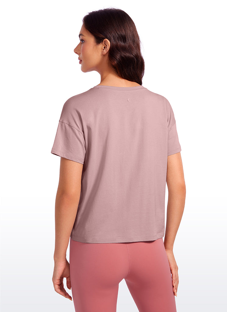 CRZ YOGA Women's Yoga Loose Fit Shirt Pima Cotton Short Sleeves Granita Pink