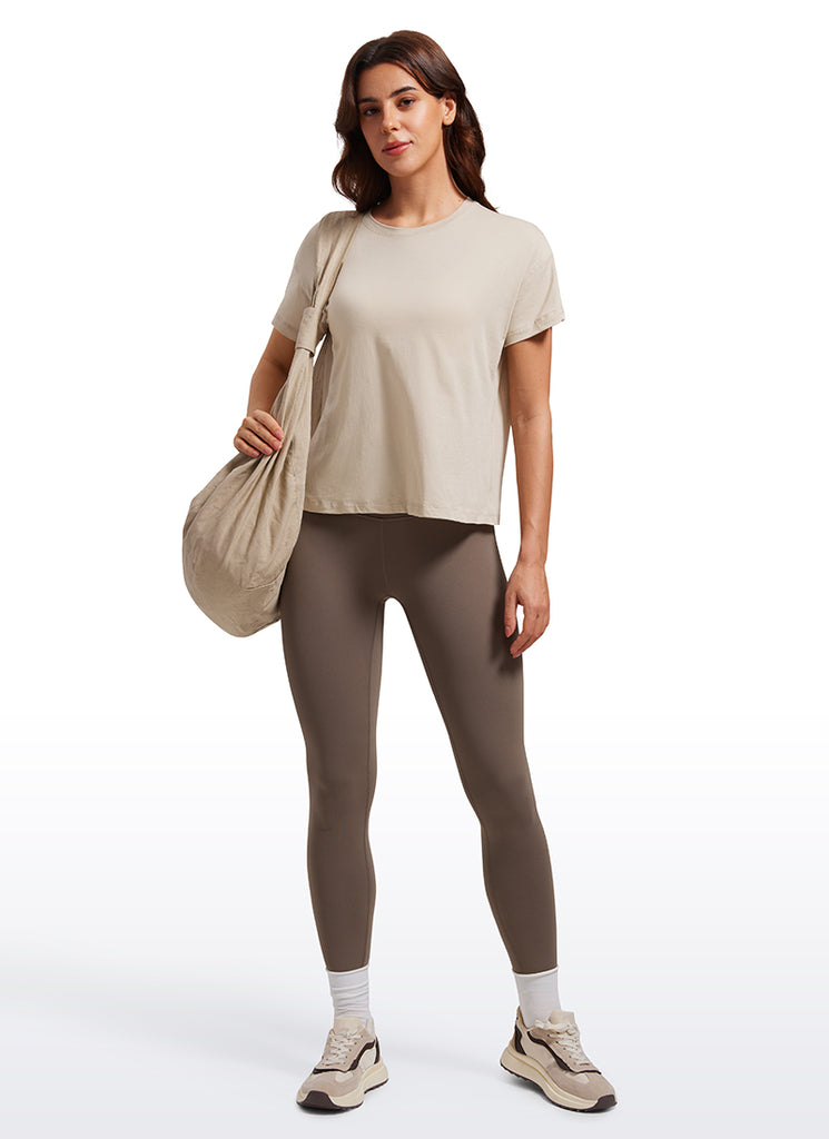 CRZ YOGA Women's Yoga Loose Fit Shirt Pima Cotton Short Sleeves White