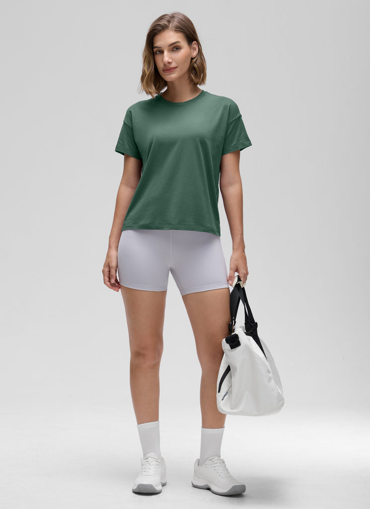 CRZ YOGA Women's Yoga Loose Fit Shirt Pima Cotton Short Sleeves Graphite Green