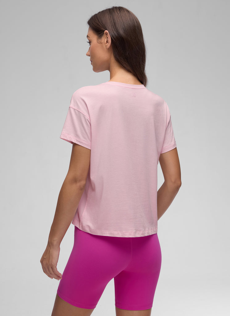CRZ YOGA Women's Yoga Loose Fit Shirt Pima Cotton Short Sleeves Strawberry Pink