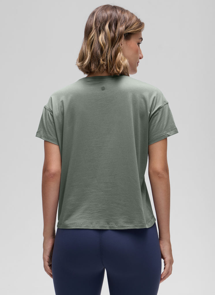 CRZ YOGA Women's Yoga Loose Fit Shirt Pima Cotton Short Sleeves Mojave Tan