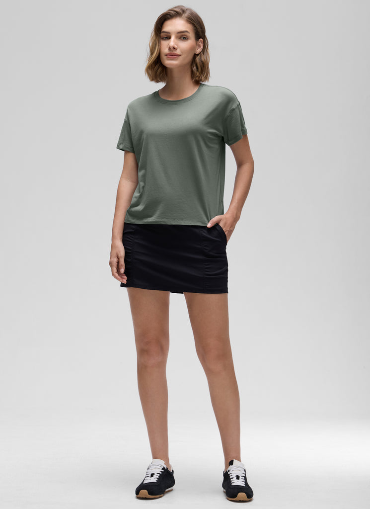 CRZ YOGA Women's Yoga Loose Fit Shirt Pima Cotton Short Sleeves Ice Grey White