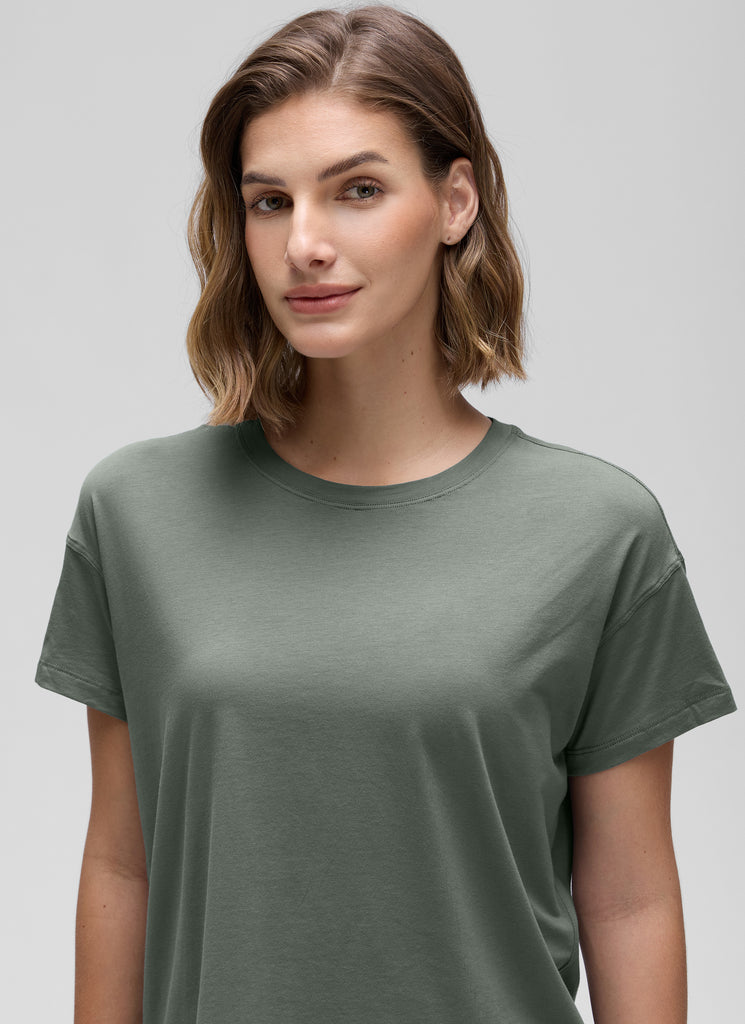 CRZ YOGA Women's Yoga Loose Fit Shirt Pima Cotton Short Sleeves Mojave Tan