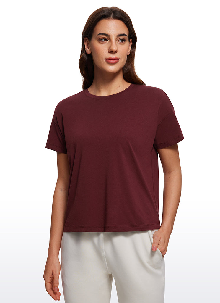 CRZ YOGA Women's Yoga Loose Fit Shirt Pima Cotton Short Sleeves Twilight Rose Pink