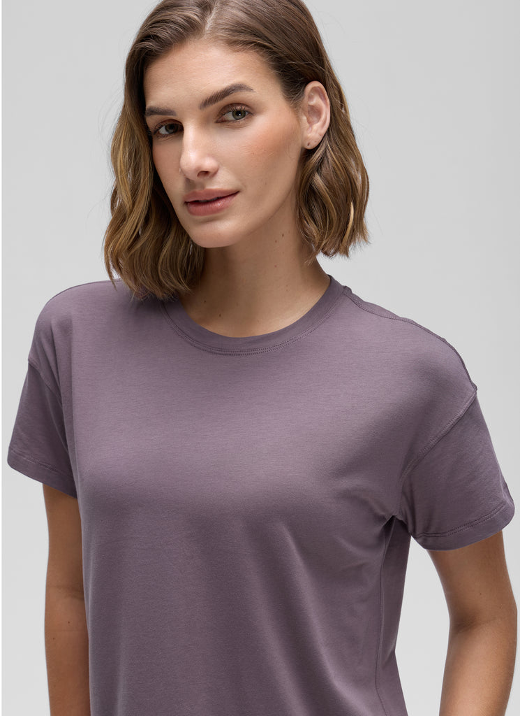 CRZ YOGA Women's Yoga Loose Fit Shirt Pima Cotton Short Sleeves Heathered Medium Grey